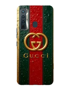 Чохол для TECNO Camon 17 з картинкою «Gucci — фірмова смуга та золото»