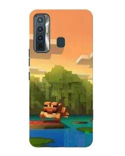 Чехол для TECNO Camon 17 с картинкой «Майнкрафт закат солнца»