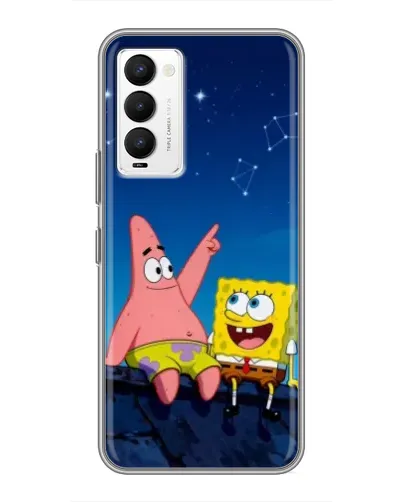 Чехол для TECNO Camon 18 / Camon 18P с картинкой «Губка Боб и Патрик ночью»