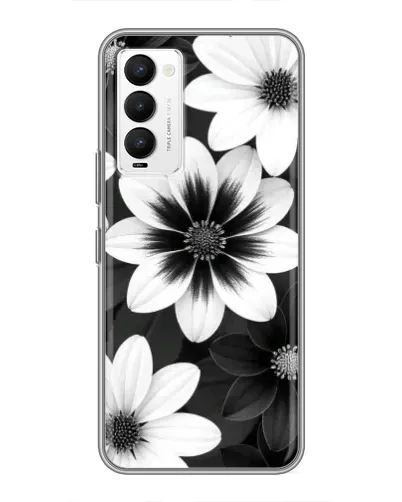 Чехол для TECNO Camon 18 / Camon 18P с картинкой «Монохромные астры»