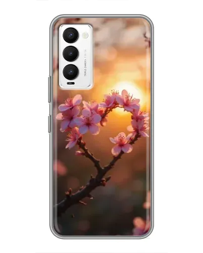 Чехол для TECNO Camon 18 / Camon 18P с картинкой «Розовый цвет сердце на фоне заката»