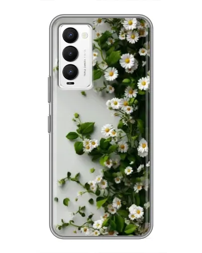 Чехол для TECNO Camon 18 / Camon 18P с картинкой «Ветка мелких белых цветов»