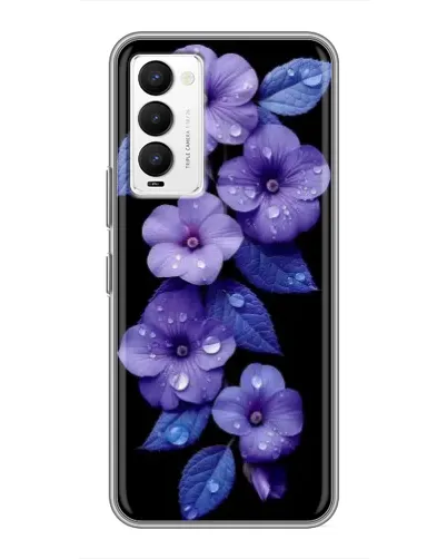 Чехол для TECNO Camon 18 / Camon 18P с картинкой «Фиолетовые цветы с росою»