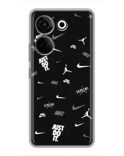 Чехол для TECNO Camon 20 Pro с картинкой «Nike Black Pattern» Чехол для TECNO Camon 20 Pro с картинкой «Nike Black Pattern»