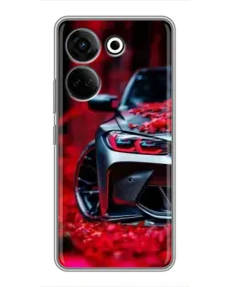 Чохол для TECNO Camon 20 Pro з картинкою «Спортивна BMW та квіти»