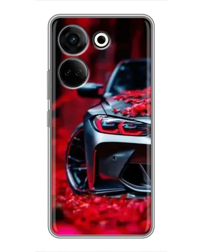 Чохол для TECNO Camon 20 Pro з картинкою «Спортивна BMW та квіти»