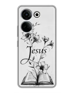 Чохол для TECNO Camon 20 Pro з картинкою «Квіти та Біблія»