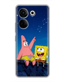 Чехол для TECNO Camon 20 Pro с картинкой «Губка Боб и Патрик ночью» Чехол для TECNO Camon 20 Pro с картинкой «Губка Боб и Патрик ночью»