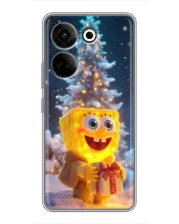 Чехол для TECNO Camon 20 Pro с картинкой «Рождественский Спанч Боб» Чехол для TECNO Camon 20 Pro с картинкой «Рождественский Спанч Боб»