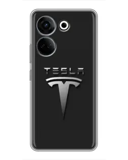 Чохол для TECNO Camon 20 Pro з картинкою «Сталевий логотип Tesla»