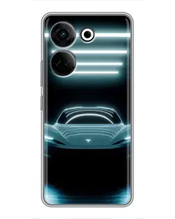 Чохол для TECNO Camon 20 Pro з картинкою «Tesla в неоні»