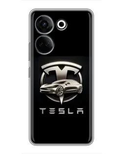 Чохол для TECNO Camon 20 Pro з картинкою «Tesla — срібне авто»