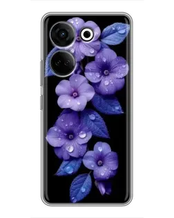Чохол для TECNO Camon 20 Pro з картинкою «Фіолетові квіти з росою»