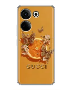 Чохол для TECNO Camon 20 з картинкою «Gucci — золоті метелики»
