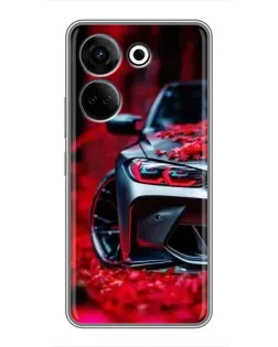 Чохол для TECNO Camon 20 з картинкою «Спортивна BMW та квіти»