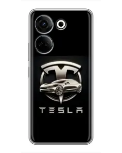 Чохол для TECNO Camon 20 з картинкою «Tesla — срібне авто»