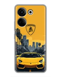Чохол для TECNO Camon 20 з картинкою «Жовтий Lamborghini місто»