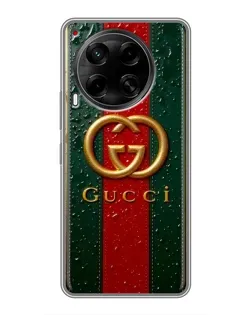 Чехол для TECNO Camon 30 (CL6) с картинкой «Gucci — фирменная полоса и золото»