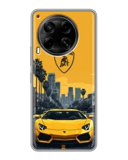 Чехол для TECNO Camon 30 (CL6) с картинкой «Желтый Lamborghini город»