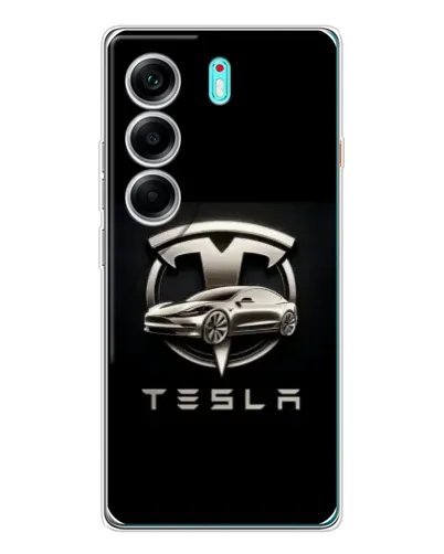 Чохол для TECNO Camon 40 з картинкою «Tesla — срібне авто»