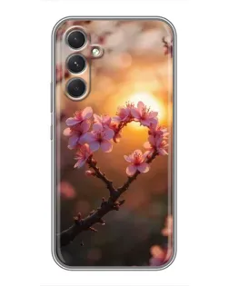 Чохол для TECNO Camon 50 з картинкою «Рожевий цвіт  сердечко на тлі заходу»