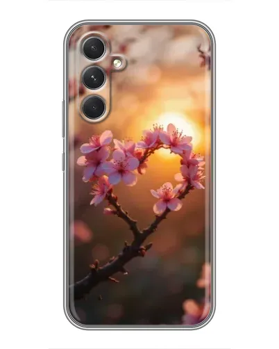 Чохол для TECNO Camon 50 з картинкою «Рожевий цвіт  сердечко на тлі заходу»