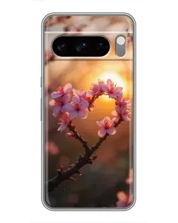 Чохол для TECNO Camon Slim з картинкою «Рожевий цвіт  сердечко на тлі заходу»