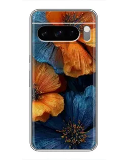 Чехол для TECNO Camon Slim с картинкой «Яркая сине-оранжевая флора»