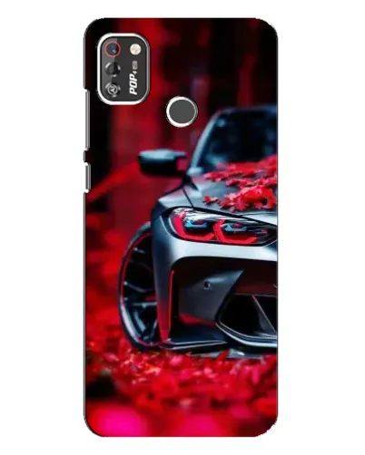 Чехол для TECNO POP 4 Pro с картинкой «Спортивная BMW и цветы»