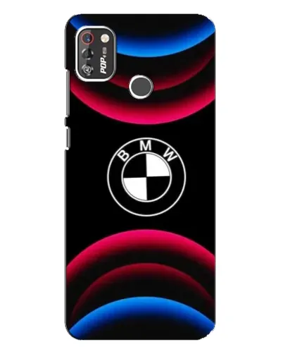 Чехол для TECNO POP 4 Pro с картинкой «Логотип BMW и неоновые дуги»