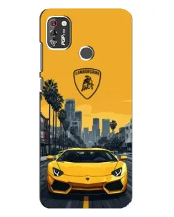 Чохол для TECNO POP 4 Pro з картинкою «Жовтий Lamborghini місто»