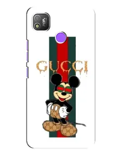 Чехол для TECNO POP 4 с картинкой «Микки Маус Gucci — полосы»