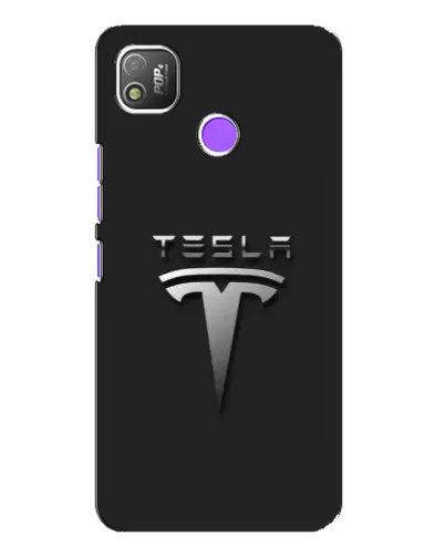 Чехол для TECNO POP 4 с картинкой «Стальной логотип Tesla»