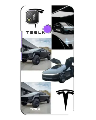 Чехол для TECNO POP 4 с картинкой «Коллаж Cybertruck Tesla»
