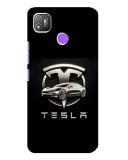 Чехол для TECNO POP 4 с картинкой «Tesla — серебристое авто»