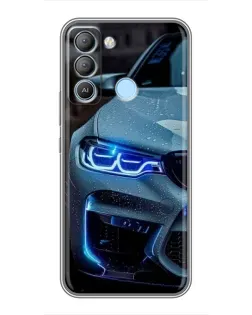 Чехол для TECNO Pop 5 LTE с картинкой «Взгляд BMW с синими фарами»