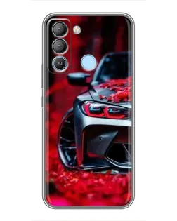 Чехол для TECNO Pop 5 LTE с картинкой «Спортивная BMW и цветы»