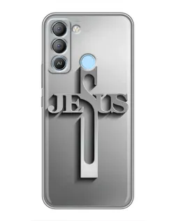 Чехол для TECNO Pop 5 LTE с картинкой «Металлический крест Jesus»