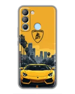 Чехол для TECNO Pop 5 LTE с картинкой «Желтый Lamborghini город»