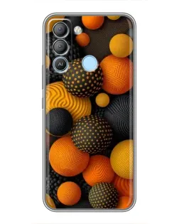 Чехол для TECNO Pop 5 LTE с картинкой «Объемные оранжевые сферы»