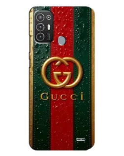 Чехол для TECNO Pop 6 Pro (BE8) с картинкой «Gucci — фирменная полоса и золото»