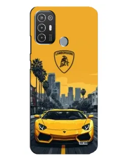 Чехол для TECNO Pop 6 Pro (BE8) с картинкой «Желтый Lamborghini город»