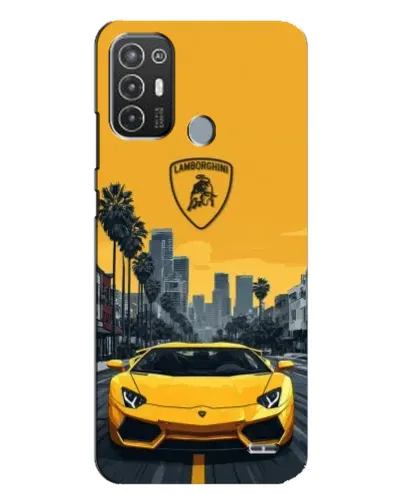 Чехол для TECNO Pop 6 Pro (BE8) с картинкой «Желтый Lamborghini город»