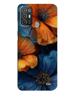 Чехол для TECNO Pop 6 Pro (BE8) с картинкой «Яркая сине-оранжевая флора»