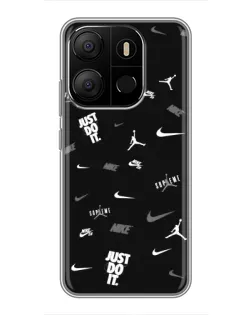 Чехол для TECNO Pop 7 Pro с картинкой «Nike Black Pattern»