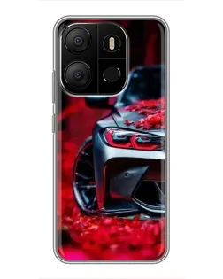 Чохол для TECNO Pop 7 Pro з картинкою «Спортивна BMW та квіти»