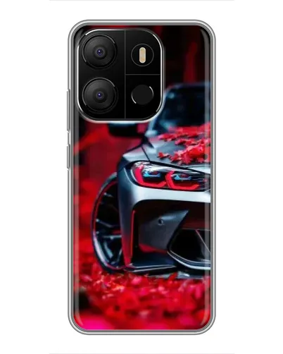 Чехол для TECNO Pop 7 Pro с картинкой «Спортивная BMW и цветы»