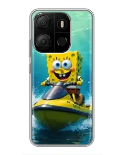Чехол для TECNO Pop 7 Pro с картинкой «Спанч Боб на гидроцикле»