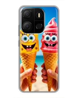 Чехол для TECNO Pop 7 Pro с картинкой «Спанч Боб мороженое»