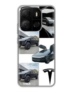Чехол для TECNO Pop 7 Pro с картинкой «Коллаж Cybertruck Tesla»